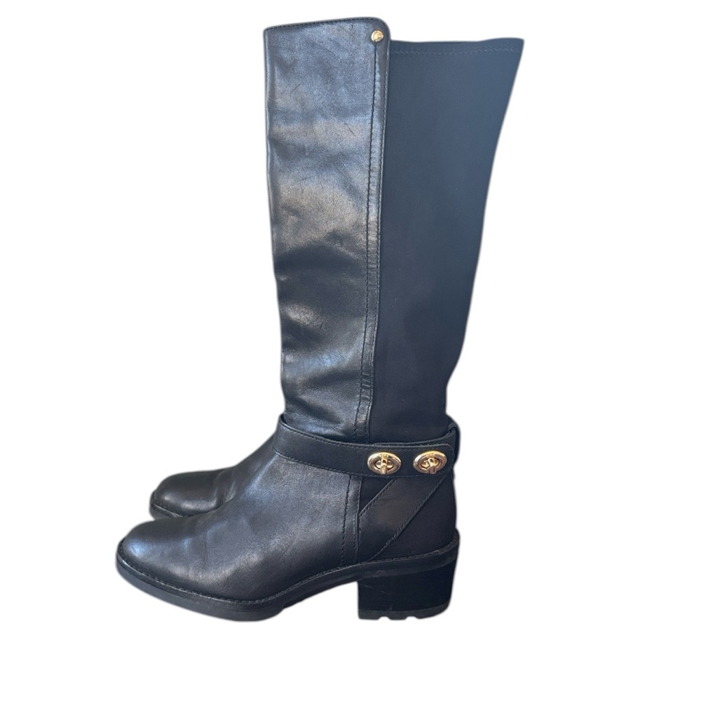 Coach Pearla Black Leather Knee Boot Stretch Calf Size 5.5 B (Normal Fit)